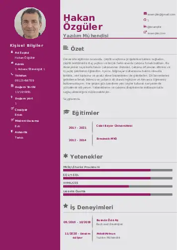 Yazılım Mühendisi Cv Örnekleri cv indir